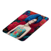 prinses met blauwe decoratieve kleding magneet (Linkerzijde)