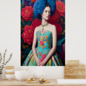 prinses met blauwe decoratieve kleding poster (Keuken)