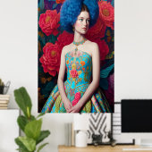 prinses met blauwe decoratieve kleding poster (Thuiskantoor)