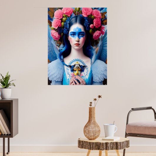 prinses met blauwe vederjurk poster (Woonkamer 3)