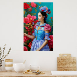 Prinses met blauwe vlekkenjurk poster