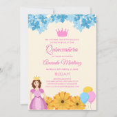Prinses met bloemen Elegante levendige Quinceañera Kaart (Voorkant)