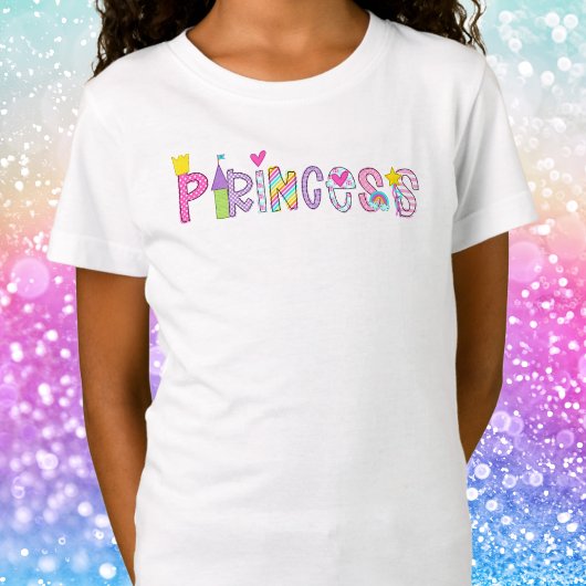Prinses met Castle Crown Wand Heart Rainbow T-shirt