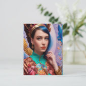 Prinses met decoratieve blauwgroen kleding briefkaart (Staand voorkant)