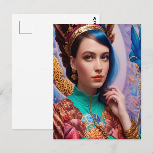 Prinses met decoratieve blauwgroen kleding briefkaart (Voorkant / Achterkant)