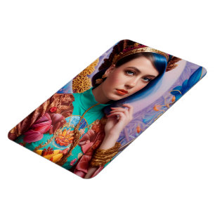 Prinses met decoratieve blauwgroen kleding magneet
