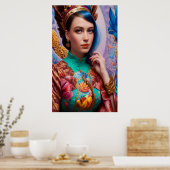 Prinses met decoratieve blauwgroen kleding poster (Keuken)