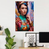 Prinses met decoratieve blauwgroen kleding poster (Thuiskantoor)