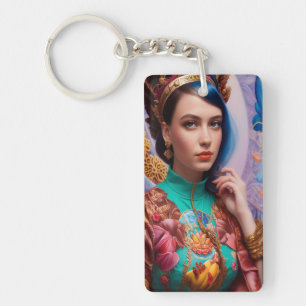 Prinses met decoratieve blauwgroen kleding sleutelhanger