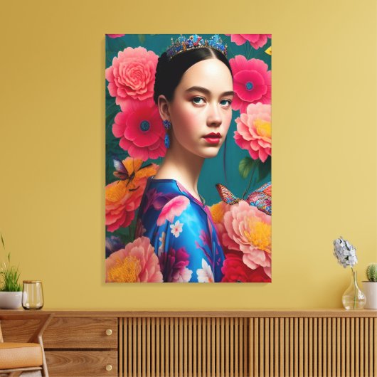 Prinses met een blauwe tiara canvas afdruk (Insitu (Woonkamer))