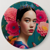 Prinses met een blauwe tiara ronde button 6,0 cm (Voorkant)