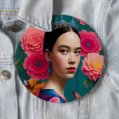 Prinses met een blauwe tiara ronde button 6,0 cm (In situ)