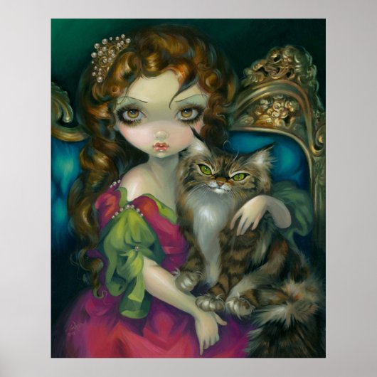 prinses met een Maine Coon Cat ART PRINT rococo (Voorkant)