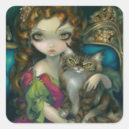 "Prinses met een Maine Coon Cat" Sticker (Voorkant)