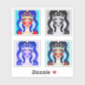  prinses met kroon 4 Afbeelding Bewerken AI set Sticker (Vel)
