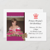 Prinses met kroon en boog feest foto uitnodiging (Voorkant / Achterkant)