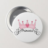prinses met kroon -  ronde button 7,6 cm (Voorkant /achterkant)