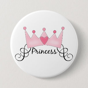 prinses met kroon -  ronde button 7,6 cm