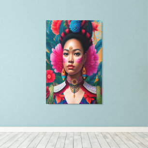 prinses met roze bloemwang canvas afdruk