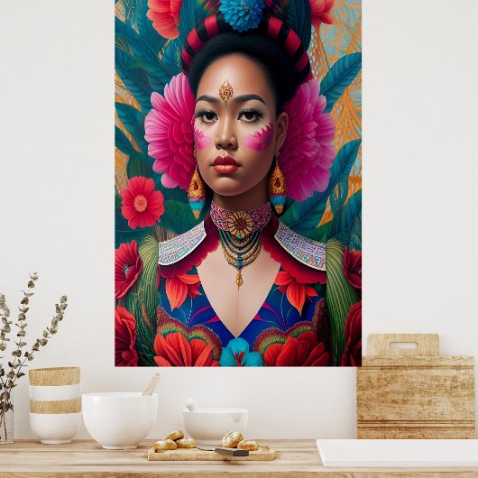 prinses met roze bloemwang poster (Keuken)