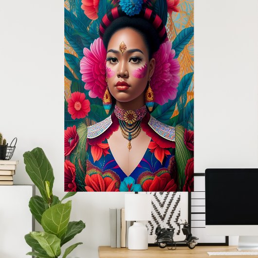 prinses met roze bloemwang poster (Thuiskantoor)