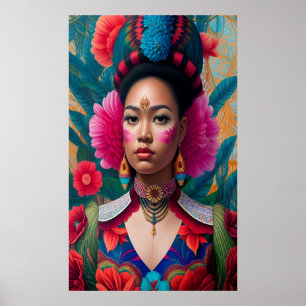 prinses met roze bloemwang poster