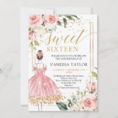 Prinses met roze jurk blush bloemengoud lijst kaart (Voorkant)