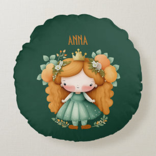 Prinses met sinaasappels en bloemen rond kussen