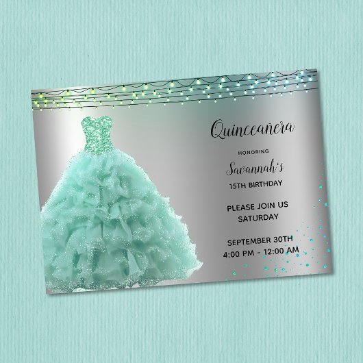 Prinses Mintgroene Jurk Snaar Lichtjes Quinceanera Kaart