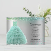 Prinses Mintgroene Jurk Snaar Lichtjes Quinceanera Kaart (Staand voorkant)