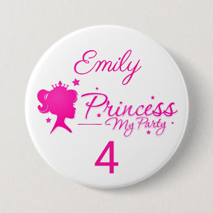 Prinses My Party personaliseert naam ouderdom Birt Ronde Button 7,6 Cm