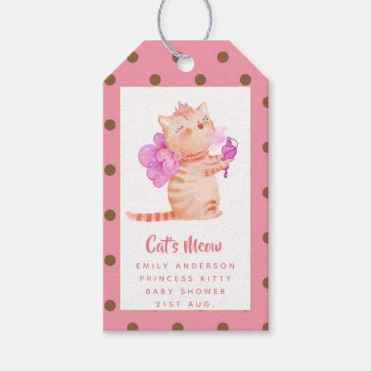 Prinses (NAAM) is de katten Meow Girls Pink Shower Cadeaulabel (Voorkant)