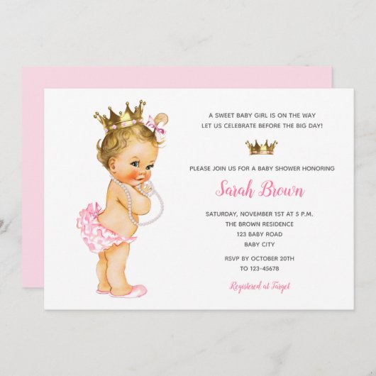  prinses nodigt roze Baby Kaart (Voorkant / Achterkant)
