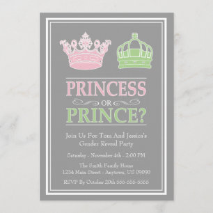 Prinses of Prins Gender onthullen feestuitnodiging Kaart