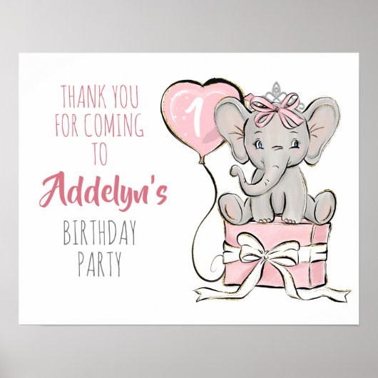 Prinses Olifant Ballon Verjaardagsfeest Dank Je Poster (Voorkant)