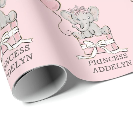 Prinses Olifant Roze Ballon Kindernaam Cadeaupapier (Rol Hoek)