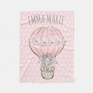 Prinses Olifant Roze Heet Lucht Ballon Baby Meisje Fleece Deken
