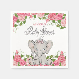Prinses Olifant Tiara Roze Bloemen Baby Shower Servet
