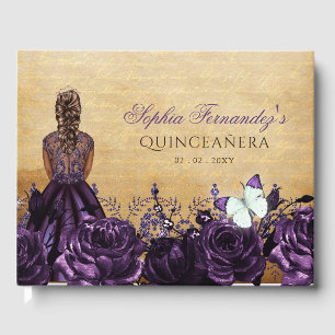  prinses Paarse Butterfly Quinceañera Gastenboek