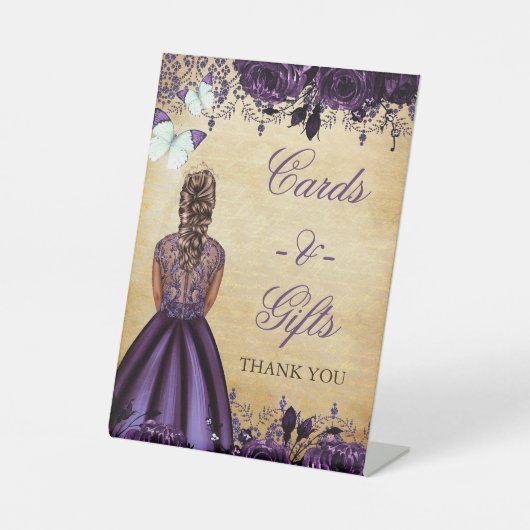  prinses Paarse Butterfly Table Reclamebord Met Voetstuk (Voorkant)