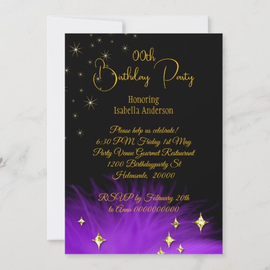 Prinses Paarse Glitters Hooggehakte Tiara Verjaard Kaart (Achterkant)