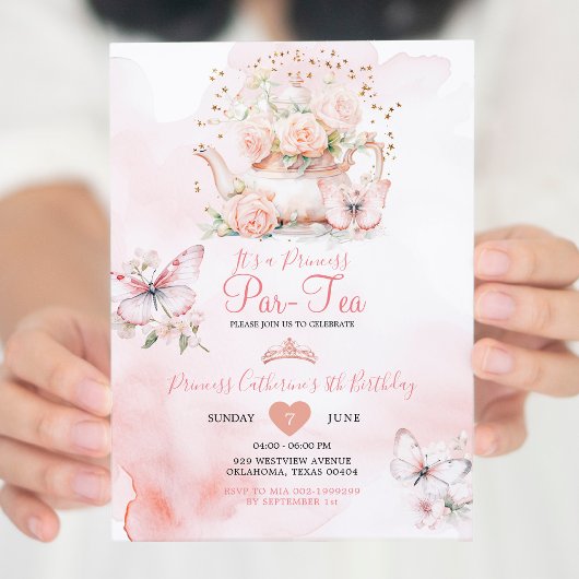 Prinses ParTea Roze Vlinder 8e Verjaardag Bloemen Kaart