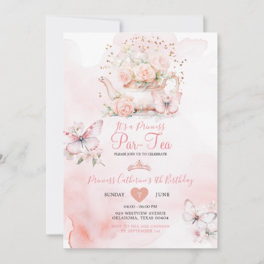 Prinses ParTea Roze Vlinder 8e Verjaardag Bloemen Kaart (Voorkant)