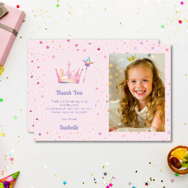 Prinses Pastel Roze Meisjes Verjaardagsfeestje Fot Bedankkaart