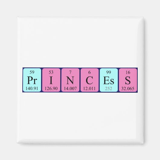 Prinses periodieke table name magnet (Voorkant)