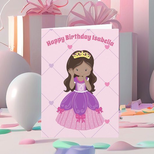  prinses Pink Aangepast hispanic Girl Birthday Kaart