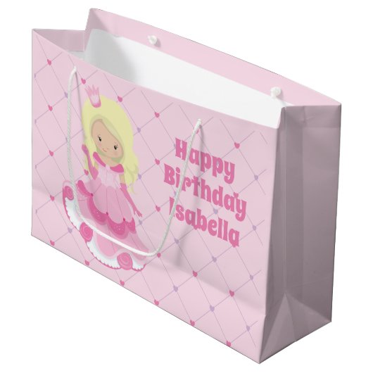  prinses Pink Blonde Custom Girls Birthday Groot Cadeauzakje (Voorkant Gekanteld)