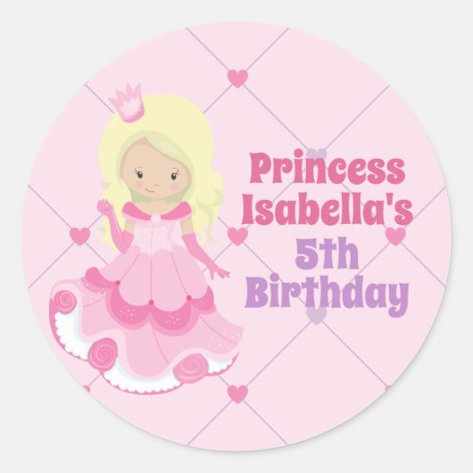  prinses Pink Blonde Girl Birthday Party Ronde Sticker (Voorkant)