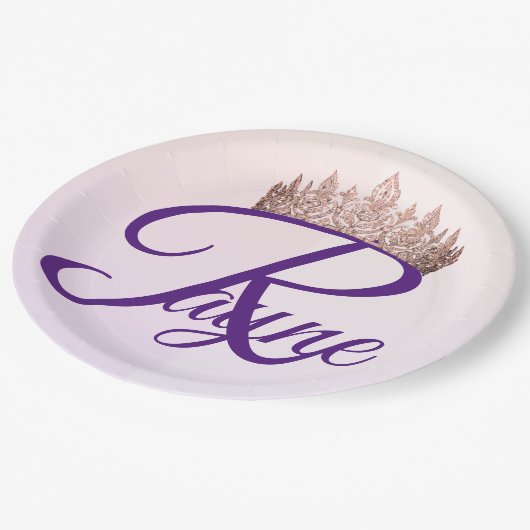  Prinses Pink Crown Monogram Papieren Bordje (Gekanteld)