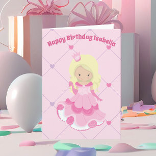 prinses Pink Custom Blonde Girl Birthday Kaart